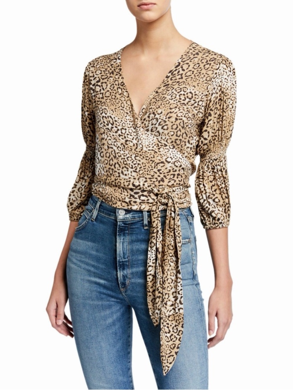 Faithfull the Brand Leopard Print Wrap Bisset Top, Size 4